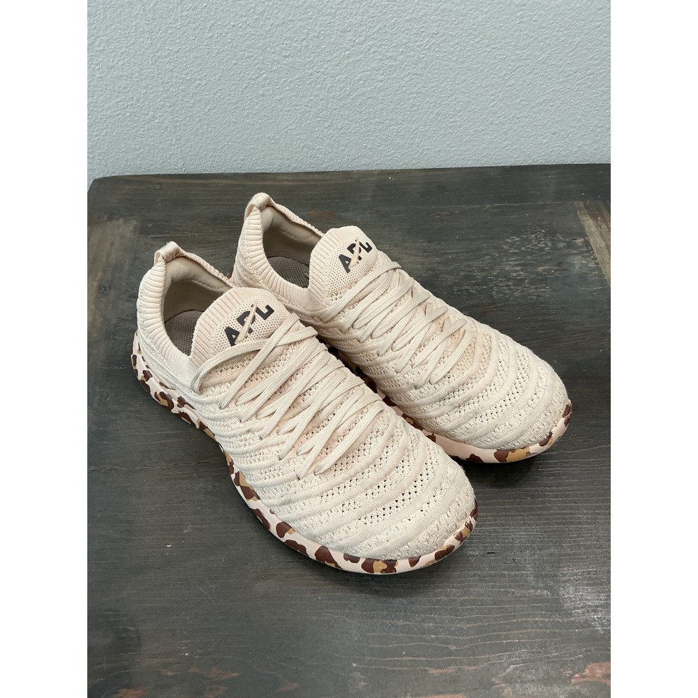APL TechLoom Wave Sneakers Warm Silk Leopard Print Tan Cream Women's Size 9